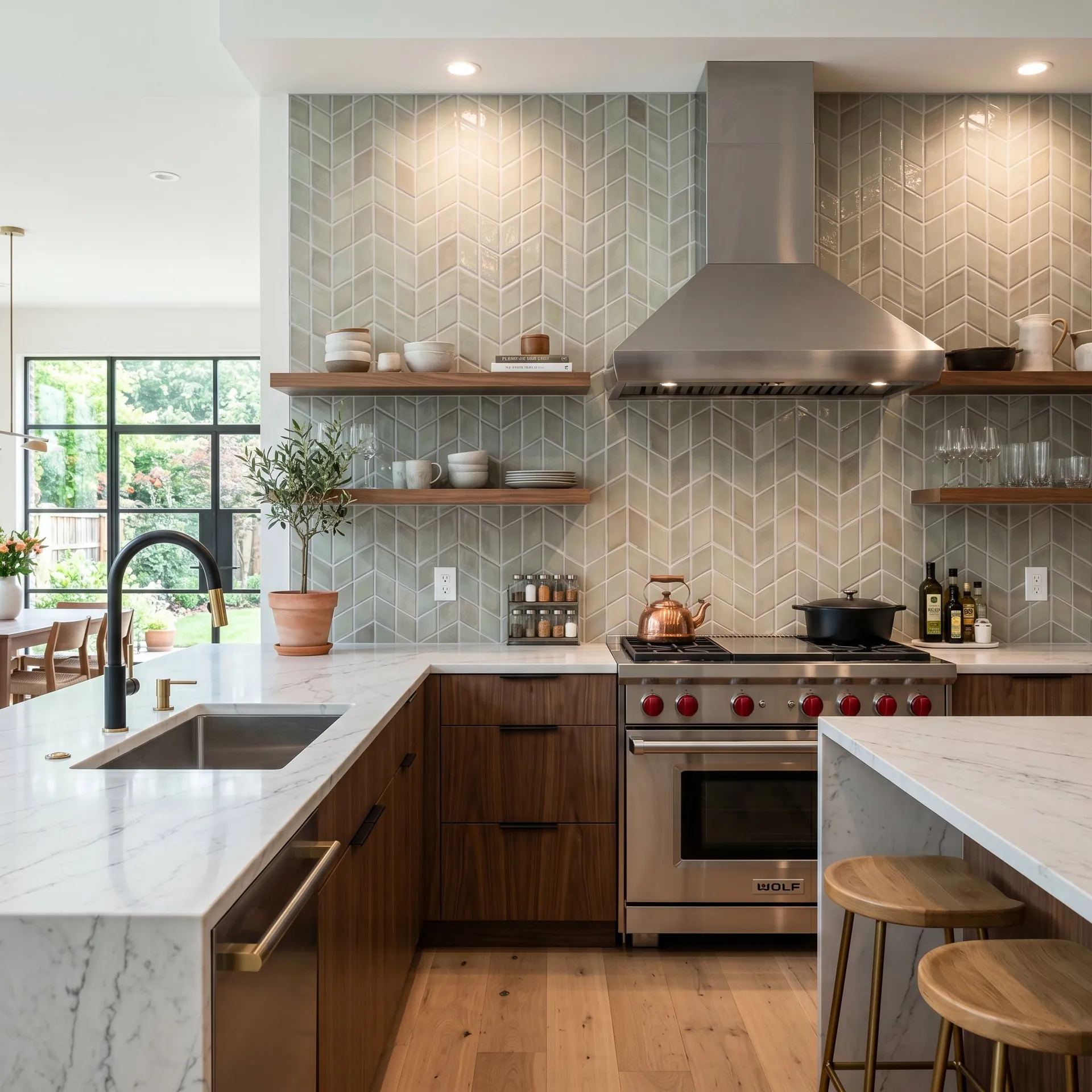 Chevron marble backsplash