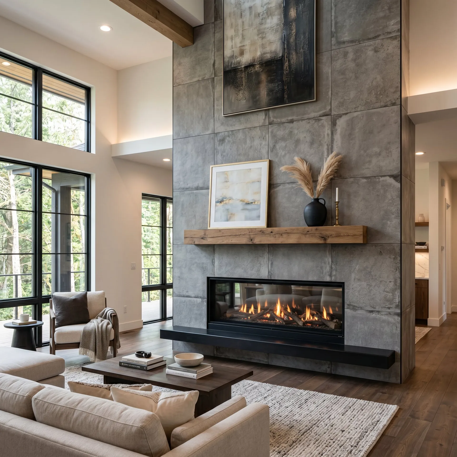 Vaulted great room fireplace